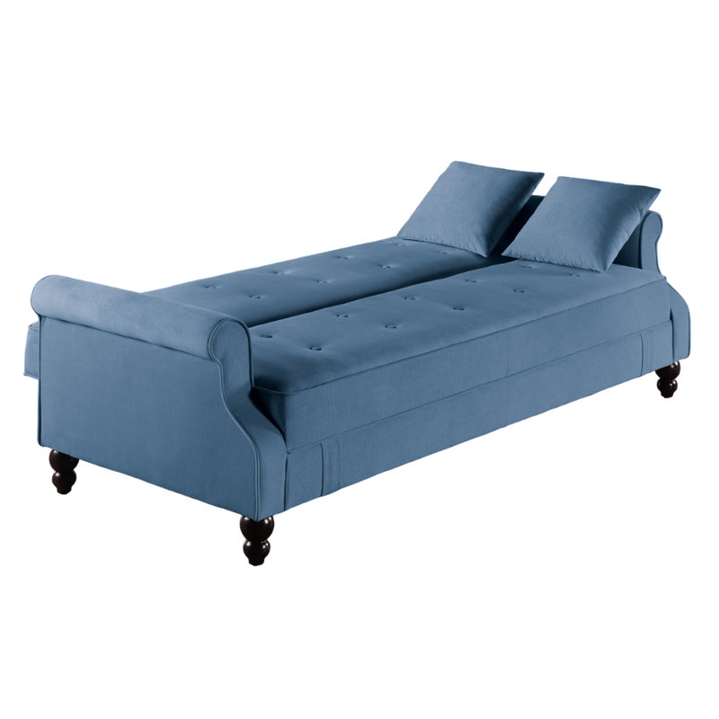 Moderne avec revêtement en tissu brûlé bleu et coussins décoratifs contemporains dans le compartiment de rangement des coussins