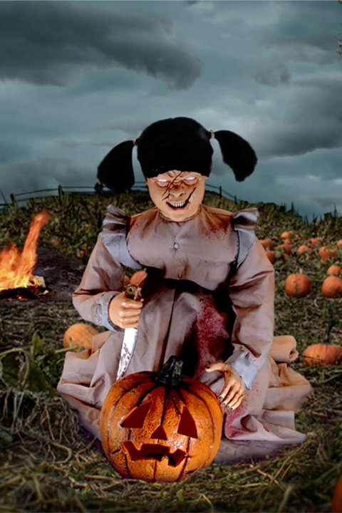 Lunging Pumpkin Carver Girl by Tekky