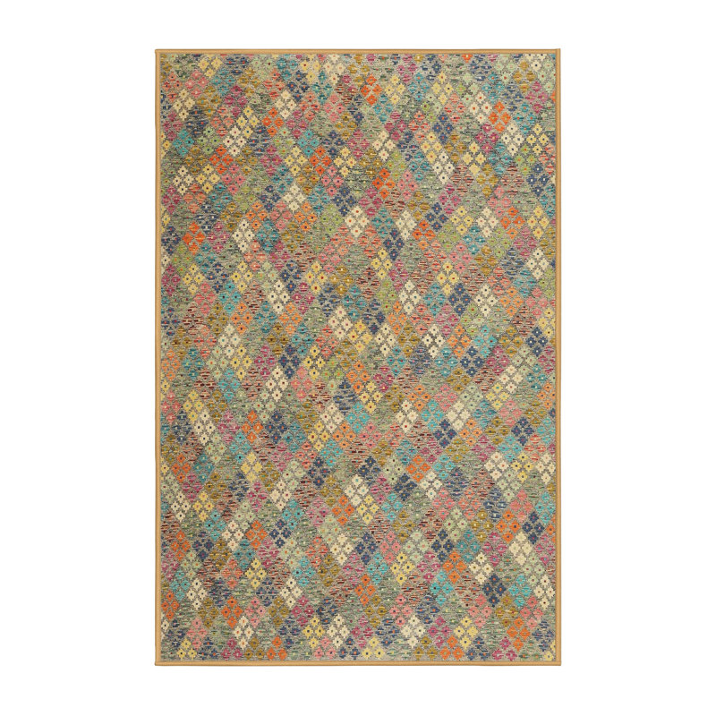 Tapis abstrait beige / brun / bleu, Rectangle 7 pi x 9 pi