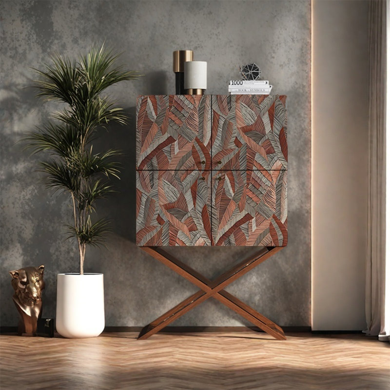 Armoire de rangement avec pieds en acier inoxydable, Brun
