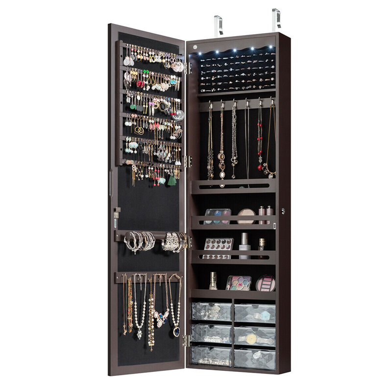 Armoire à bijoux murale avec miroir Anyha, Brun