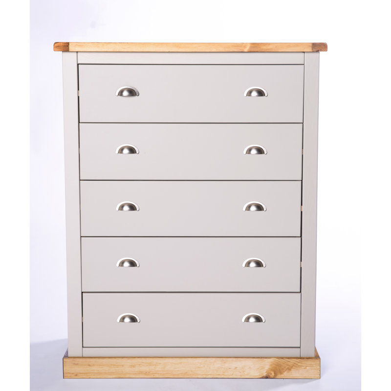 Keshawn 90cm W 5 - Drawer Chest of Drawers, Chrome, Grey/Wood