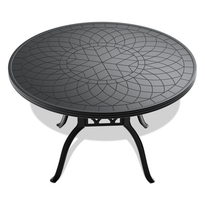 Table d'extérieur en fonte d'aluminium, structure noire de 47,26 po, texture - rouille, design ergonomique, coussins de patio, antirouille, sièges confortables, meubles