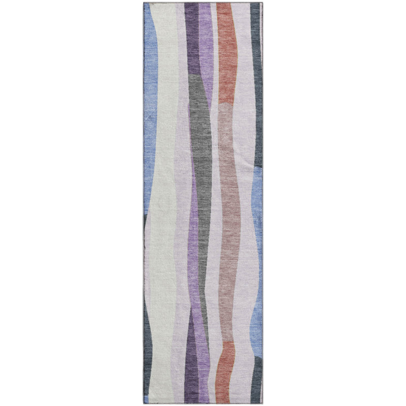 Premium Machine Washable Mayfield AMF2188 Striped Rug, 2'3" x 7'6" Runner, Lavender