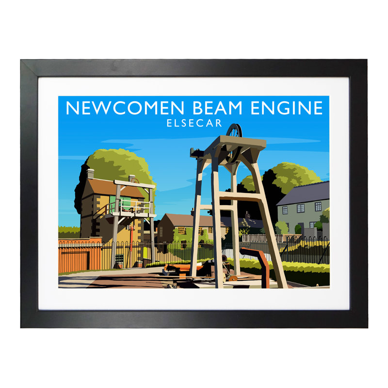Newcomen Beam Engine - Print, 30cm H x 40cm W x 3cm D, Black Framed