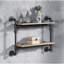 Étagère murale à 2 niveaux, chêne et sable noir, structure en métal, style tuyau d'eau, tablette de l 9 po, finition de style présentoir de bureau de 12 po, métal, espace de rangement
