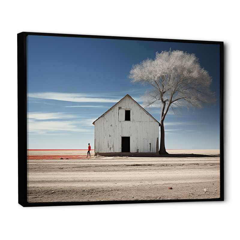«Barn Barn Minimalisme Country Charm» sur toile, H 34 po x l 44 po x P 1,5 po, Cadre flottant noir