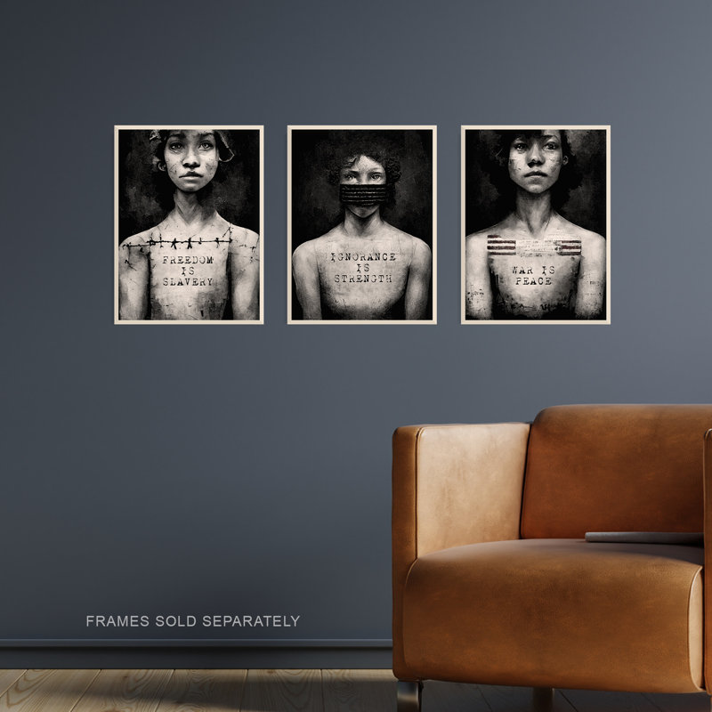 George Orwell 1984 War Peace Freedom Slavery Ignorance Strength - 3 Piece No Frame Print Set, 40.5cm H x 30.5cm W x 0.3cm D