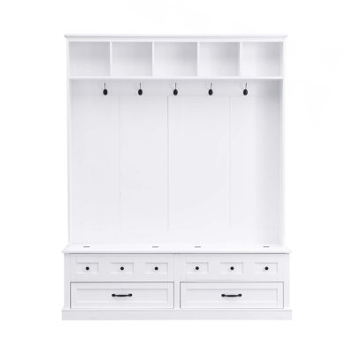 Elegant Wide Hall Tree With 5 Hooks,Versatile Entryway Lift Top Storage Bench With 2 Drawers,Retro Wooden 3-In-1 Coat Rack With Handles For Mudroom,Living Room