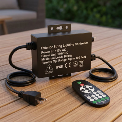 Outdoor String Light Dimmer Switch With Rf Remote And Timer, 3 Prong Plug In, 1000w Max, Ip68 Waterproof