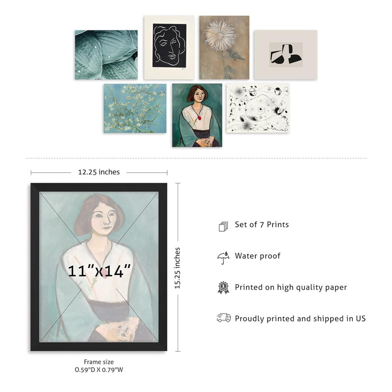 "Classic Fine Art Flower Portrait", variété géométrique abstraite encadrée sur papier, 7 pièces, Cadre simple noir