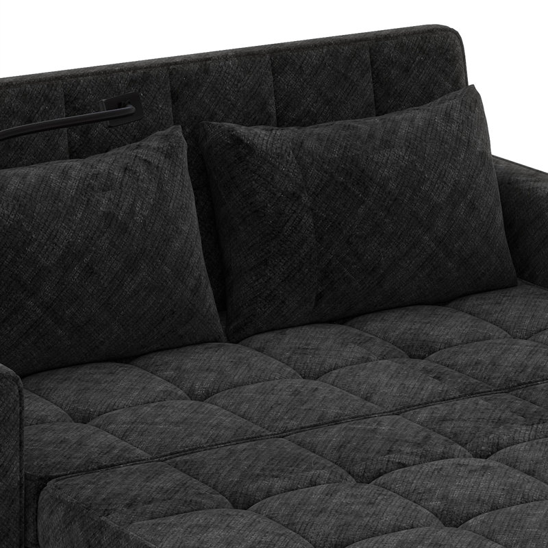 Canapé-lit convertible, canapé-lit escamotable avec dossier réglable, canapé-lit en chenille avec poche latérale, Noir