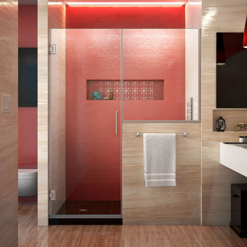 Unidoor Plus 58" W x 72" H Pivot Frameless Shower Door with ClearMax™ Technology, Brushed Nickel