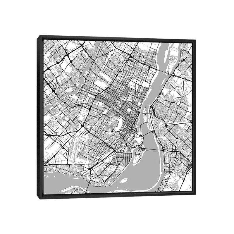« montréal route », impression sur toile tendue, H 18 po x l 18 po x P 1,5 po, Toile avec cadre noir, Pas de tapis