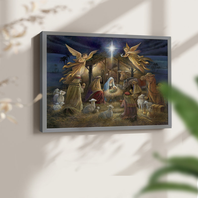 Crèche de Noël - Reproduction encadrée - Restickable, H 8 po x l 10 po, Gris