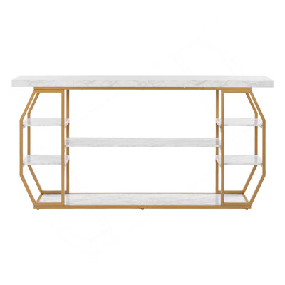 Console à 3 niveaux en marbre moderne à motif géométrique doré (sans la chaise)