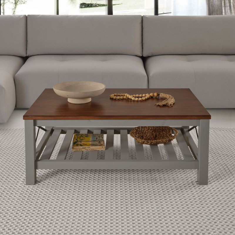 Solid Wood Coffee Table with Storage, Grey