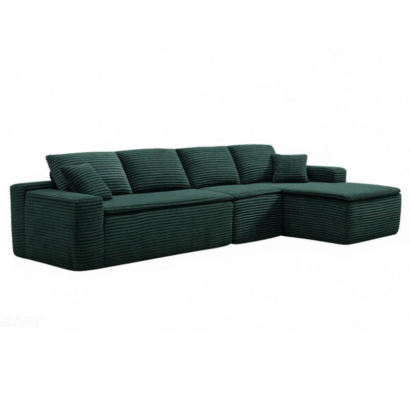 Canapé modulaire confortable en forme de L à 4 places avec coussin de siège 134 po., Green Fabric, Right Hand Facing
