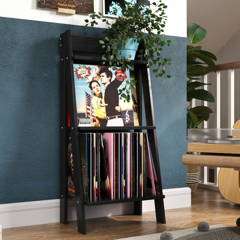 Solid Wood Split 3 Shelf Ladder, Black