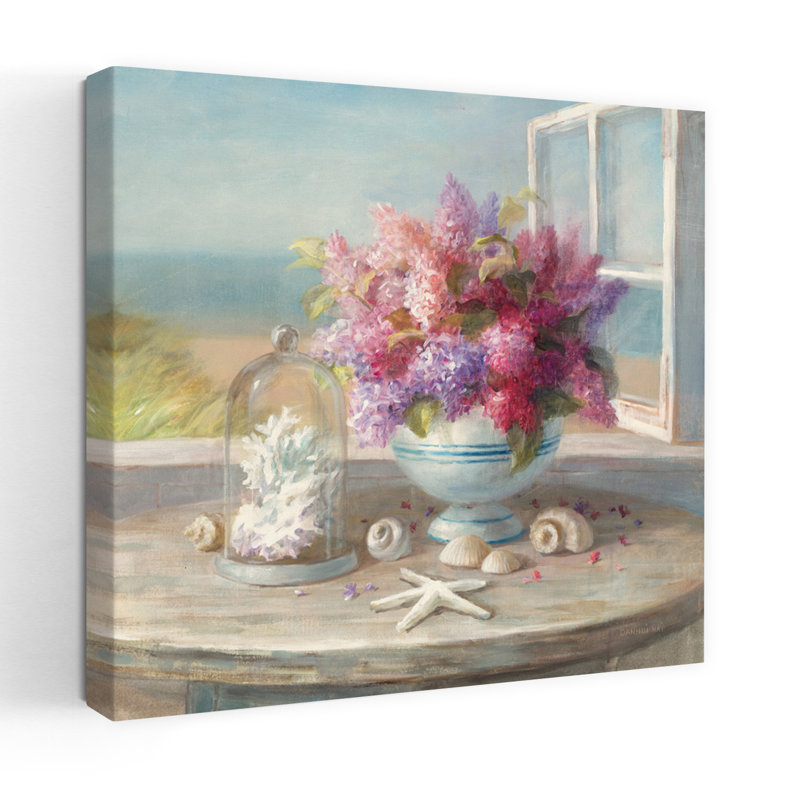 Bord de mer printemps fenêtre abstrait étoile de mer lilas lavande art côtier, H 18 po x l 18 po