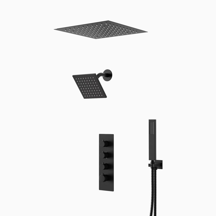 SWAINS Thermostatic Shower System with 12-Inch LED Chromotherapy Rain Shower Head and 6-Inch Single-Function Shower Head (Valve Included)