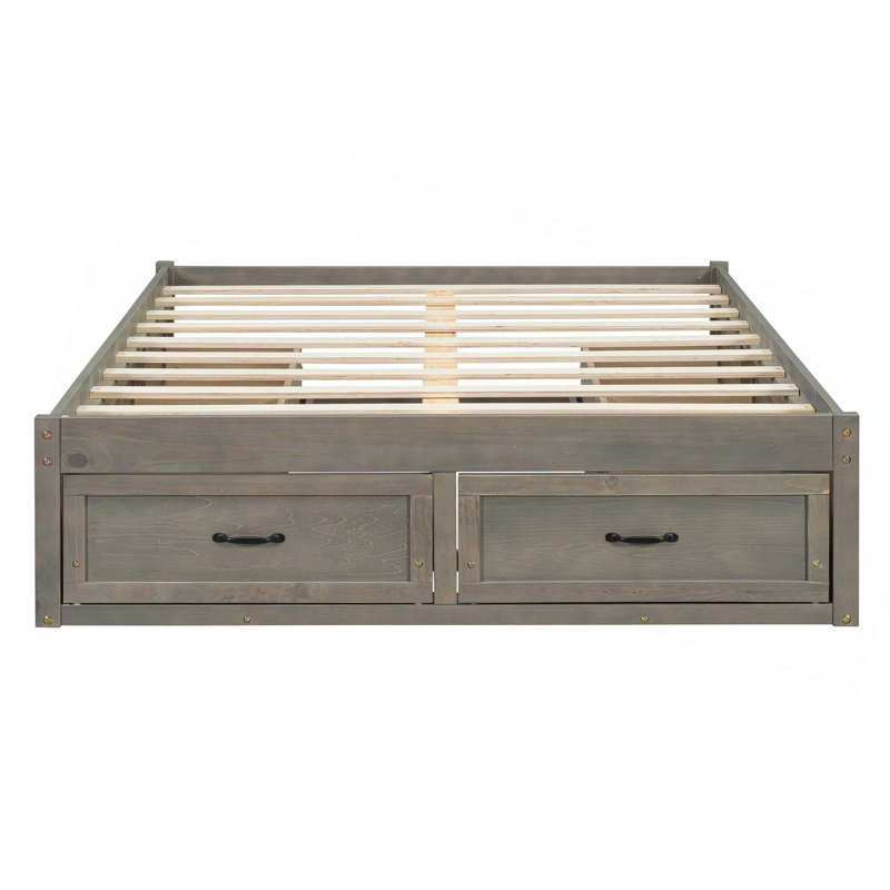 Lit plateforme avec 6 tiroirs de rangement, Gris antique, Double