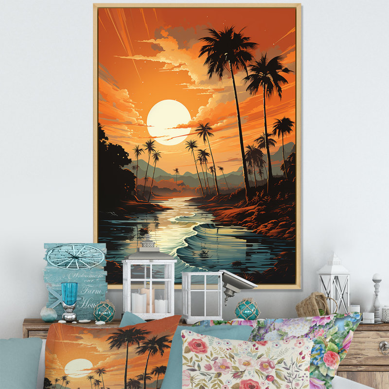 Tangerine, crépuscule tropical, coucher de soleil II, Cadre naturel flottant, H 40 po x l 30 po x P 1,5 po