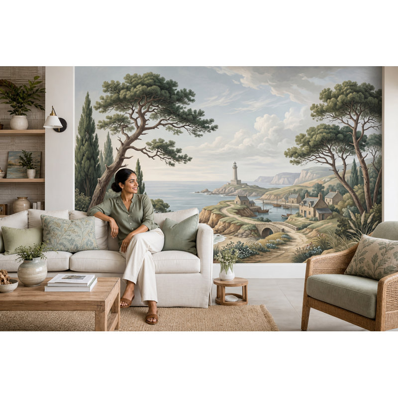 Papier peint bord de mer paysage côtier amovible, 120"x96", Non-Woven Nonpasted