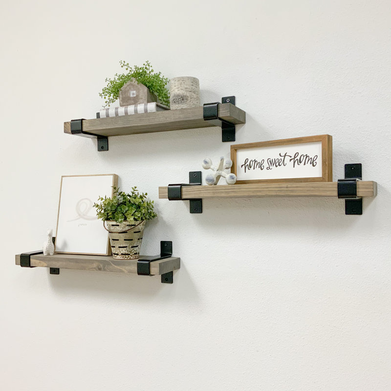 Roanoke 3 Piece Bracket Shelf, Gray, 6" H x 24" W x 6" D