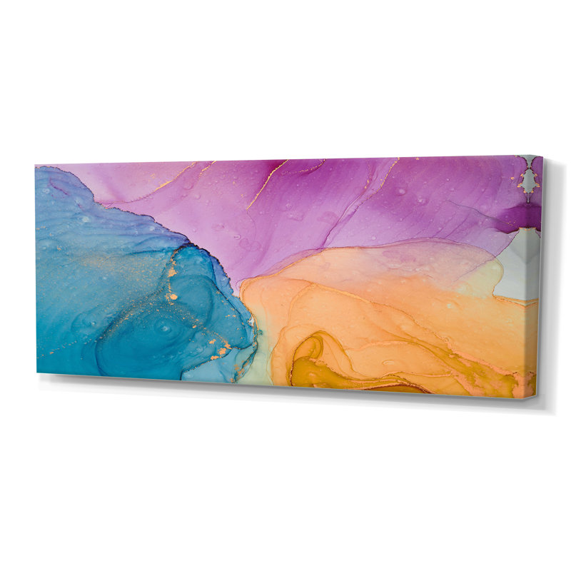 Art liquide bleu et orange II - reproduction sur toile, Toile tendue, H 28 po x l 60 po x P 1,5 po