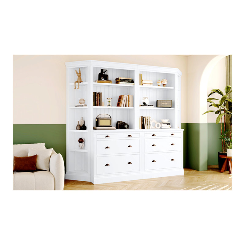 White Adjustable Corner Wood Bookcase Suite with LED Lighting