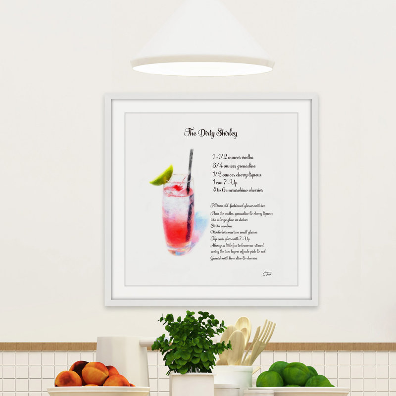 « dirty shirley », reproduction de peinture à l’aquarelle encadrée, H 12 po x l 12 po