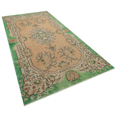Hullinger Antique Hand Woven Green Brown Runner Carpet