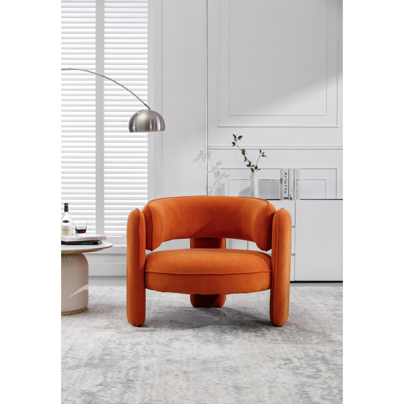 Fauteuil d'appoint rembourré 3 pieds Aylia, Velours orange performance