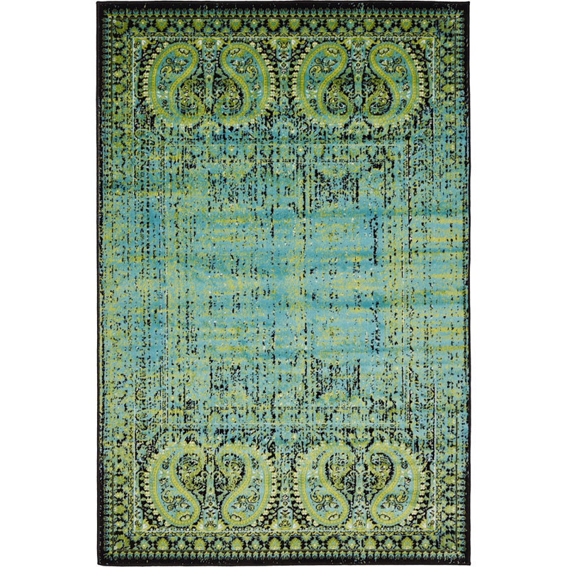 Tapis vert à motif oriental Majestic, Rectangle 5 pi x 8 pi