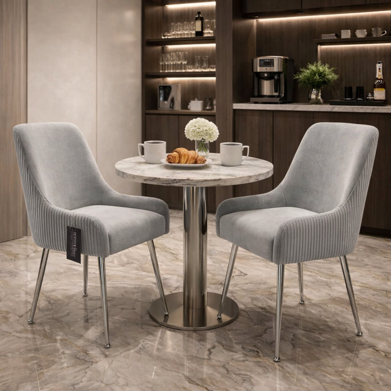 Tufted Velvet Upholstered Upholstered Back Side Chair, Chrome, Silver