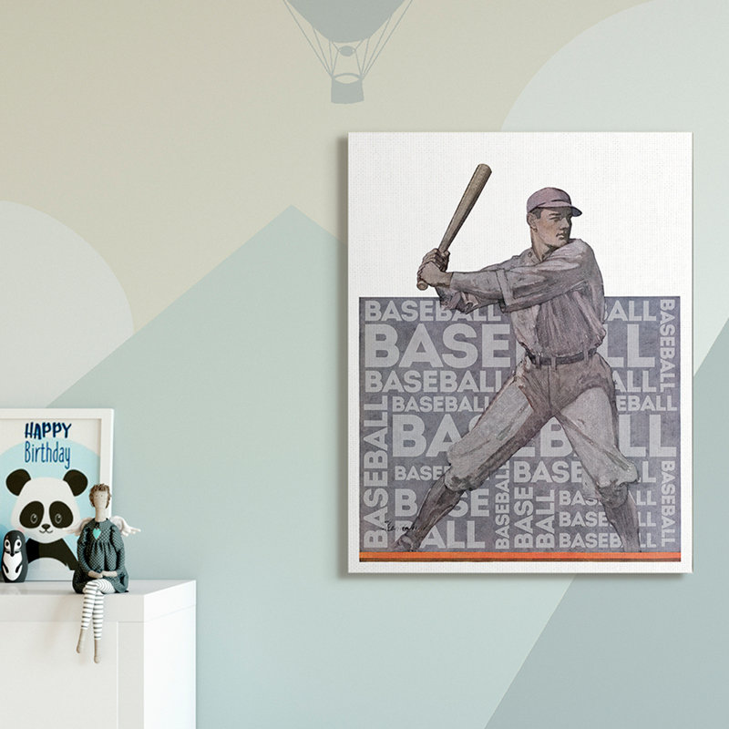 « baseball player sports », art de conception de mots Romain, H 48 po x l 36 po x P 1,5 po, Toile tendue