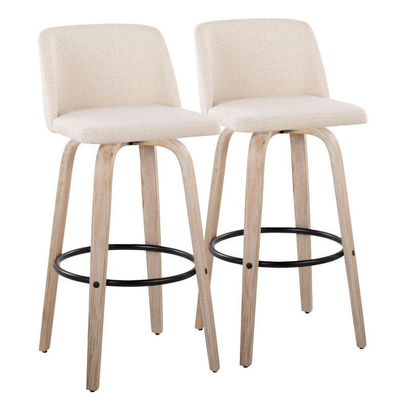 Tabouret de comptoir pivotant 24,25 po Lakyia, Polyester crème crème / blanc délavé / structu