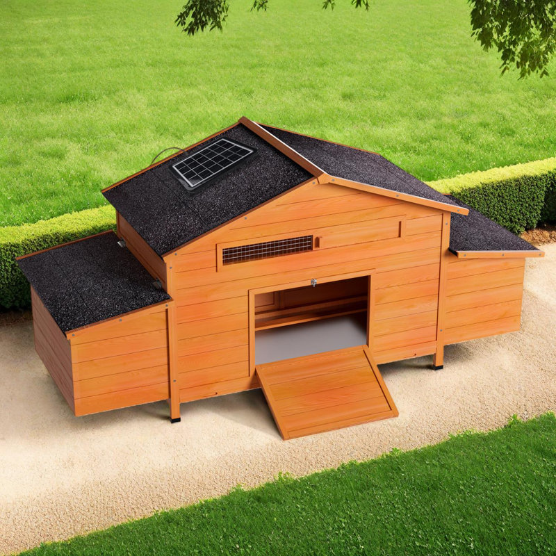 Automatic Chicken Coop with Solar Door, Weatherproof, Ventilated, 2 Nesting Boxes, Timer & Light Sensor