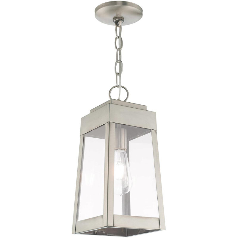 Lanterne suspendue d'extérieur 6,25 po à 1 lumière en verre transparent, Nickel brossé