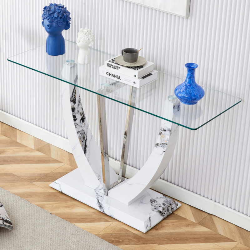 Lorez Glass Top Dining Table, White, Transparent