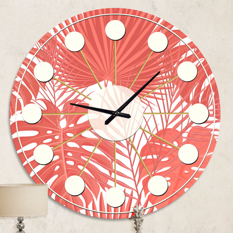 Horloge murale style tropical tropical rétro corail I - Mid-Century, Moyenne