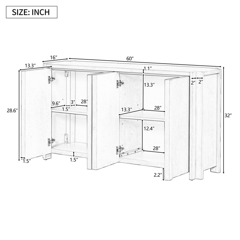 60" Console Table Entryway Sideboard for Hallway Living Room, Black