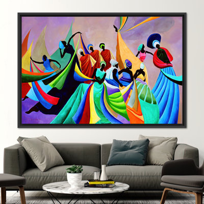 Art africain sur toile - Danseuses colorées abstraites modernes imprimées sur fond noir