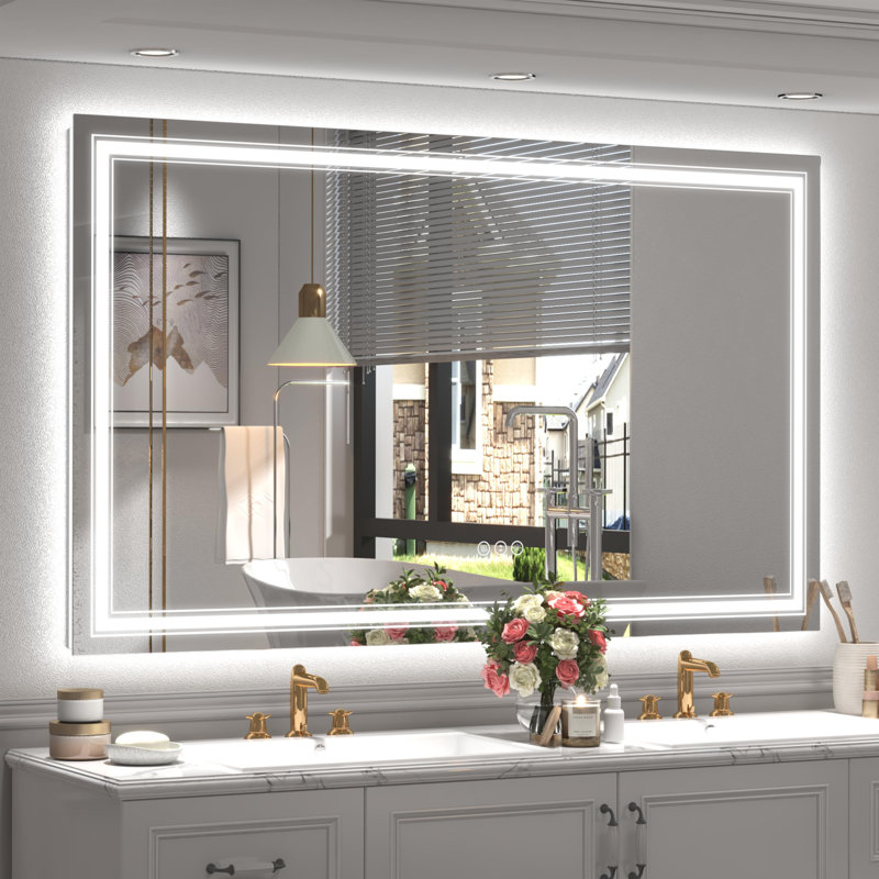 Miroir mural anti-buée, 36 po x 60 po, Blanc 1