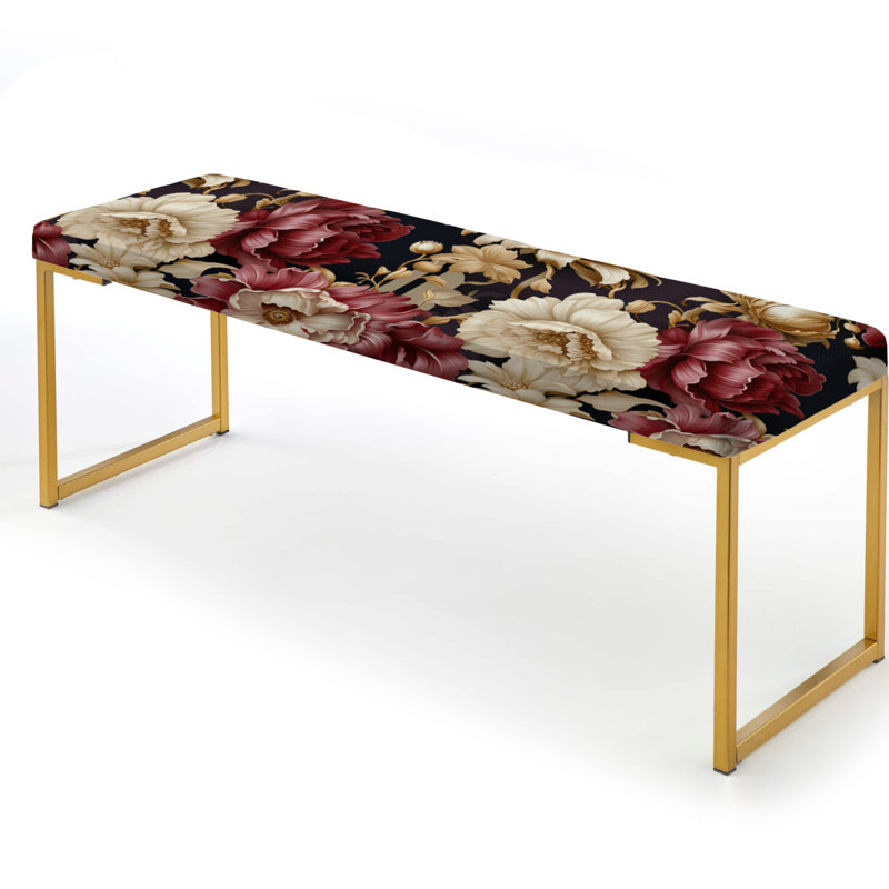 Banc rembourré or, Beige And Red Chic Elegance Peony Gardens