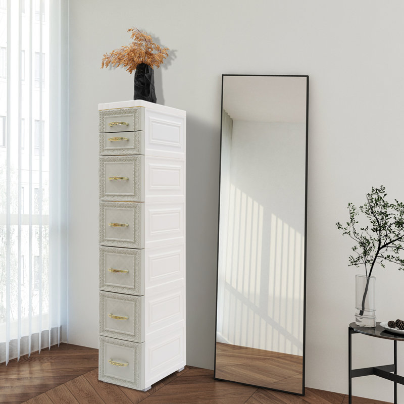 Slim Storage Organizer, Narrow Storage Cabinet With Movable Wheel, 39.4" H x 7.1" W x 12.6" D, Green