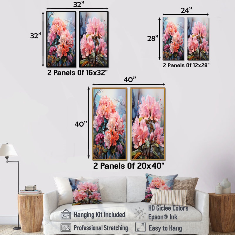 Mystical Rhododendron Symphony Whispers - ensemble de 2 impressions sur toile Rhododendron, H 28 po x l 25 po, Toile tendue