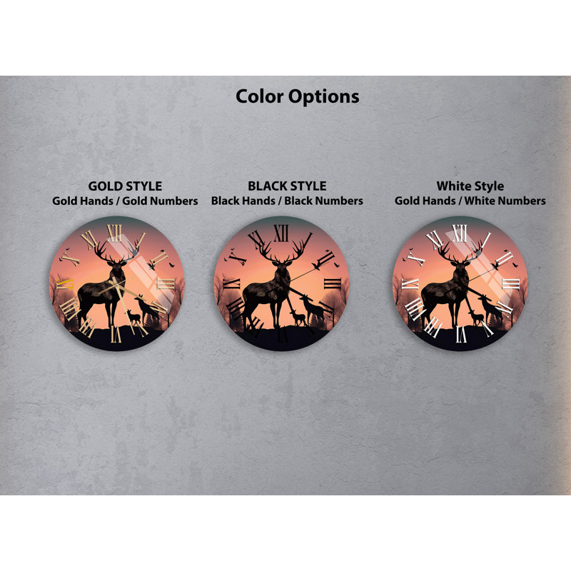 Horloge murale silencieuse en verre trempé 24 po Wildlife, Noir