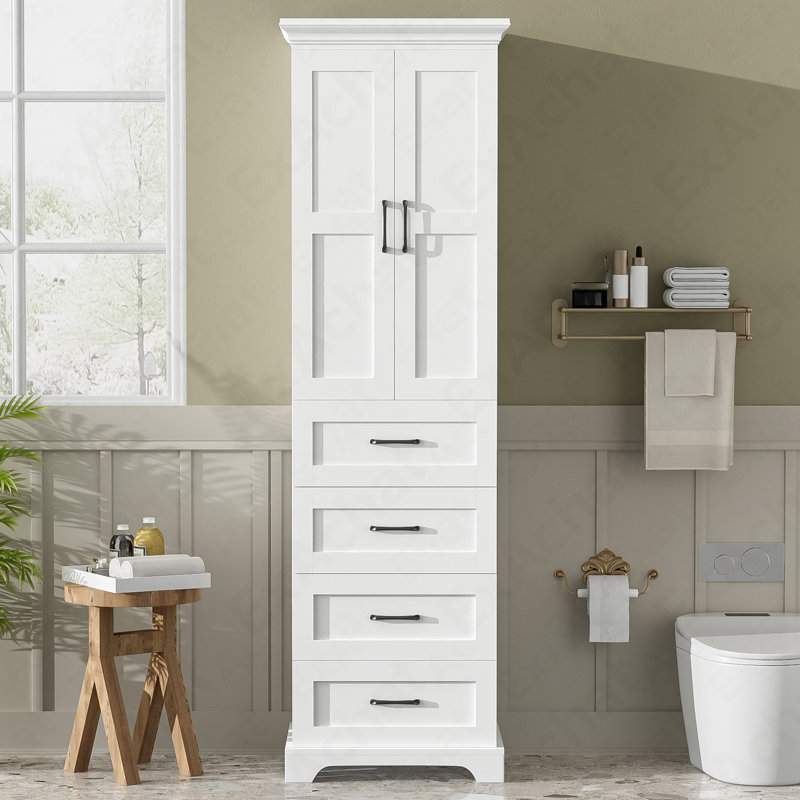 Meuble-lavabo autoportant de 71,6 po avec 2 portes à charnières amortissantes, 3 tiroirs (dont 1 tiroir profond), des tablettes réglables, des poignées en fer noir, un stratifié PB durable et un panneau de fibres à densité moyenne